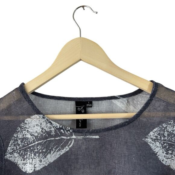 Focus Casual Life Large Top Crop Flowy Sheer Gray Leaf Pattern Lagenlook Womens - Picture 4 of 11